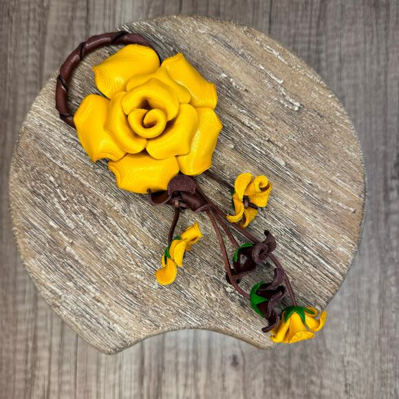 Leather Yellow Rose Purse Charm Genuine Leather Flower Bag Charm NEW FAST SHIP - Picture 6 of 8